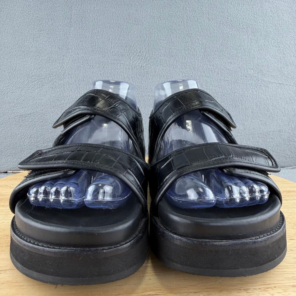 Arket Chunky Black Leather Sandals Croc Embossed Women’s Size 37 EU / 6 US - Picture 2 of 7